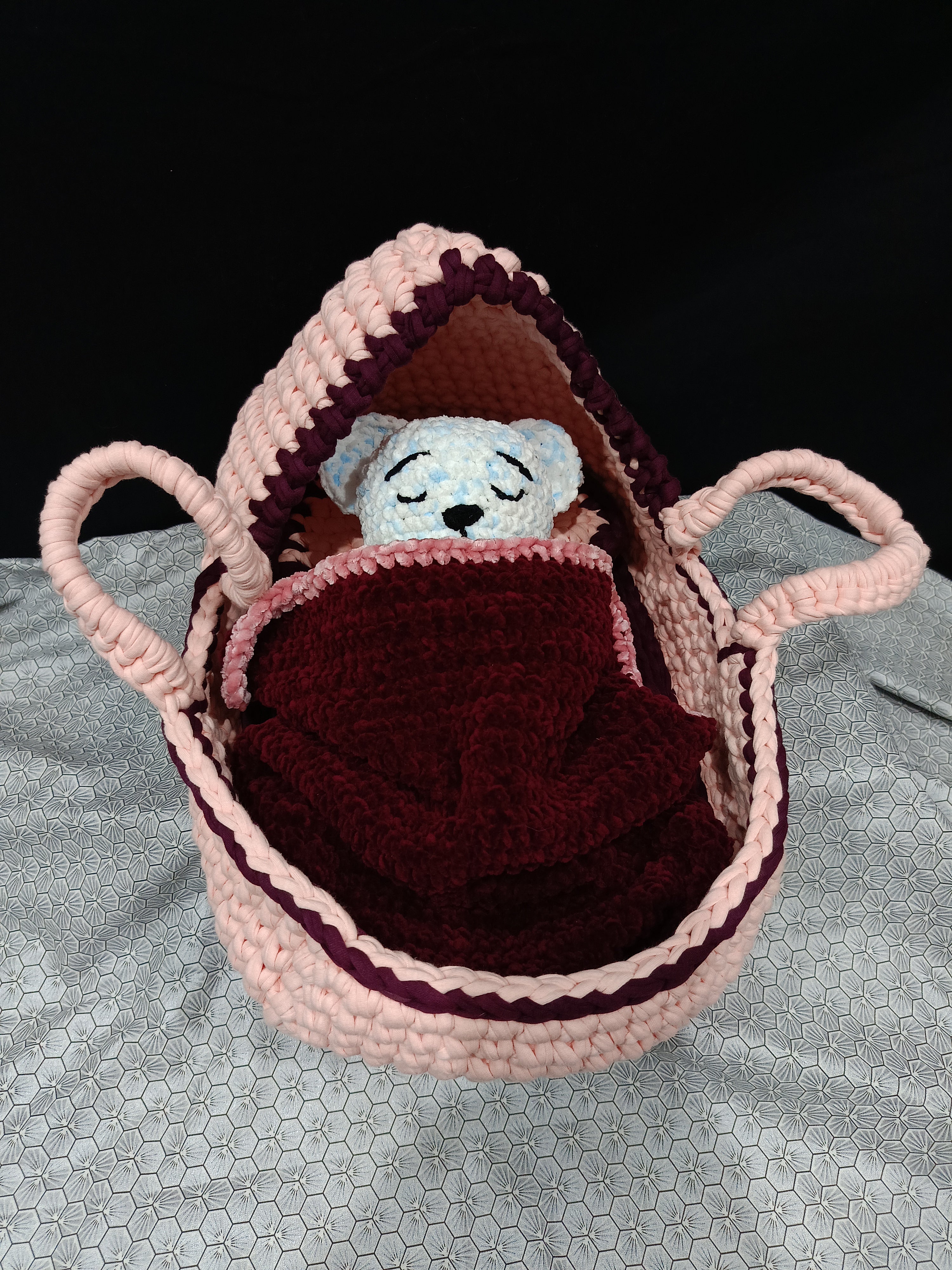 Couffin Bonne Nuit au Crochet - Pour Poupée et Doudou 25 cm