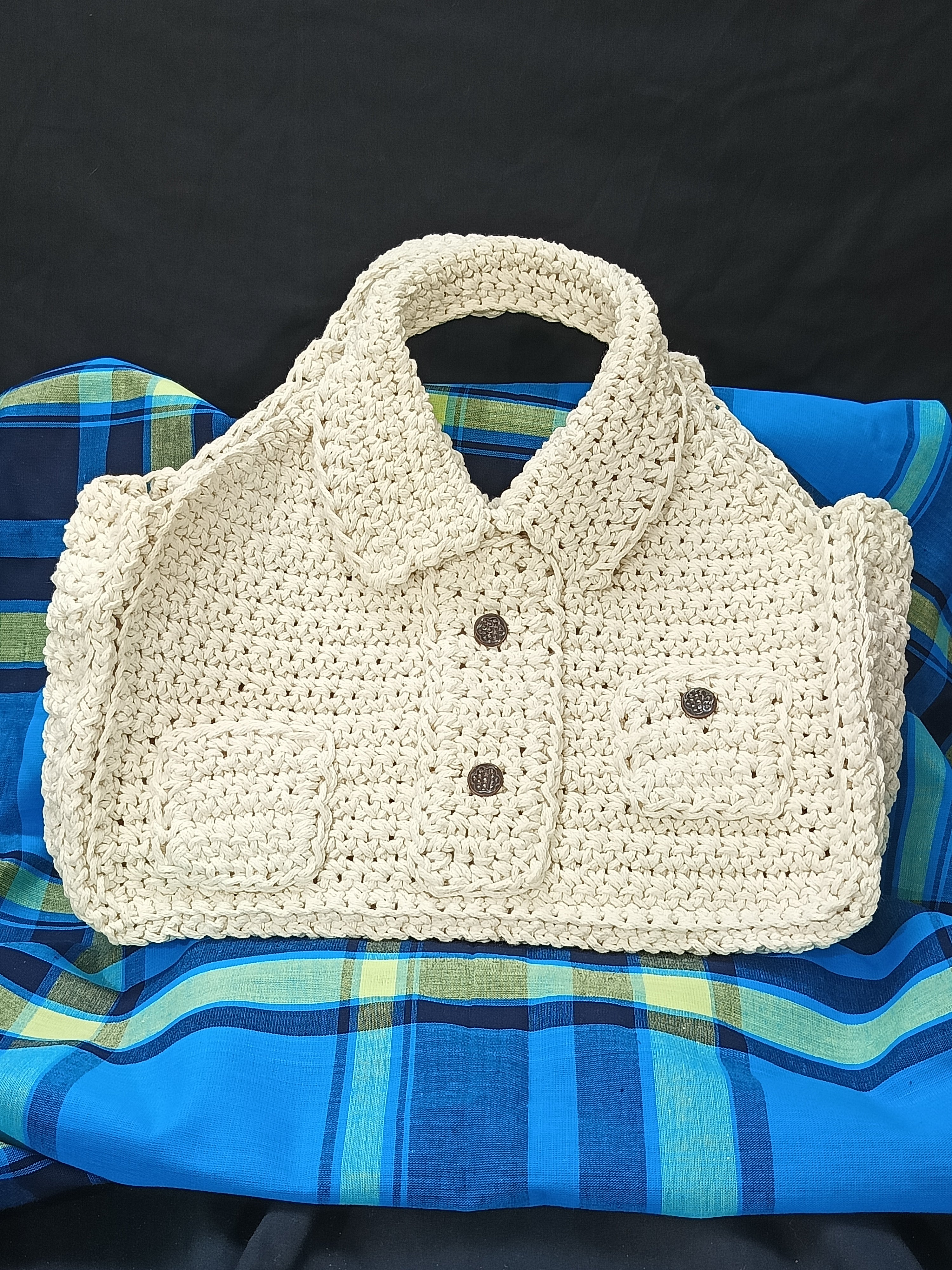 Sac Blouson Artisanal Crochet - Coton Oeko-Tex 30x15cm - Fait Main