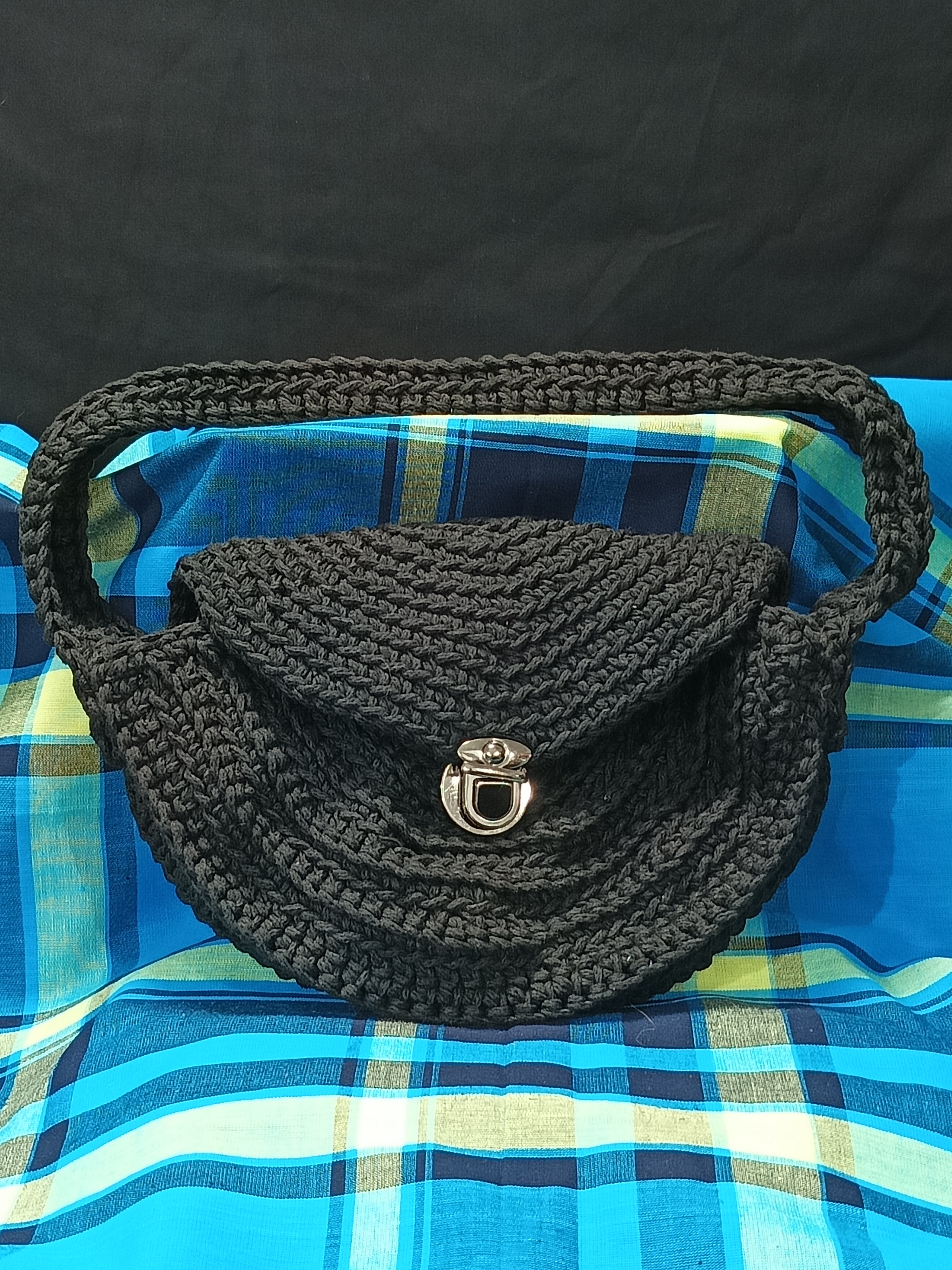 Petit Sac Noir Artisanal Crochet - Coton Oeko-Tex - Fait Main France